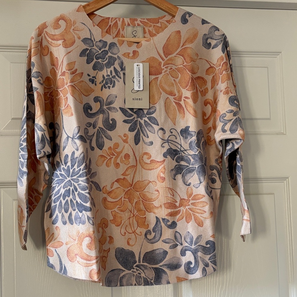 Sioni Women's Floral Blouse - Blue and Orange